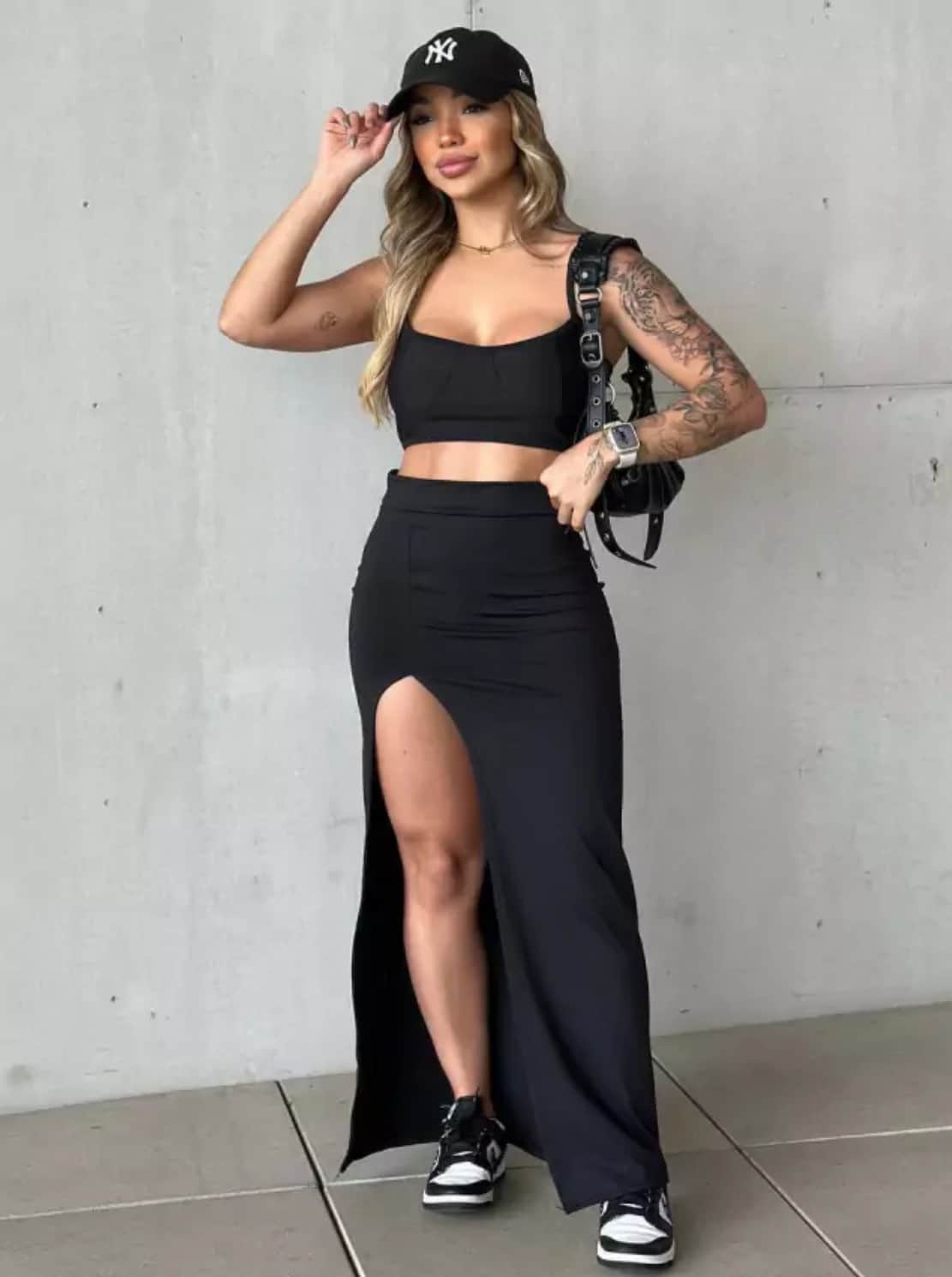 High-Waisted Side Slit Maxi Skirt