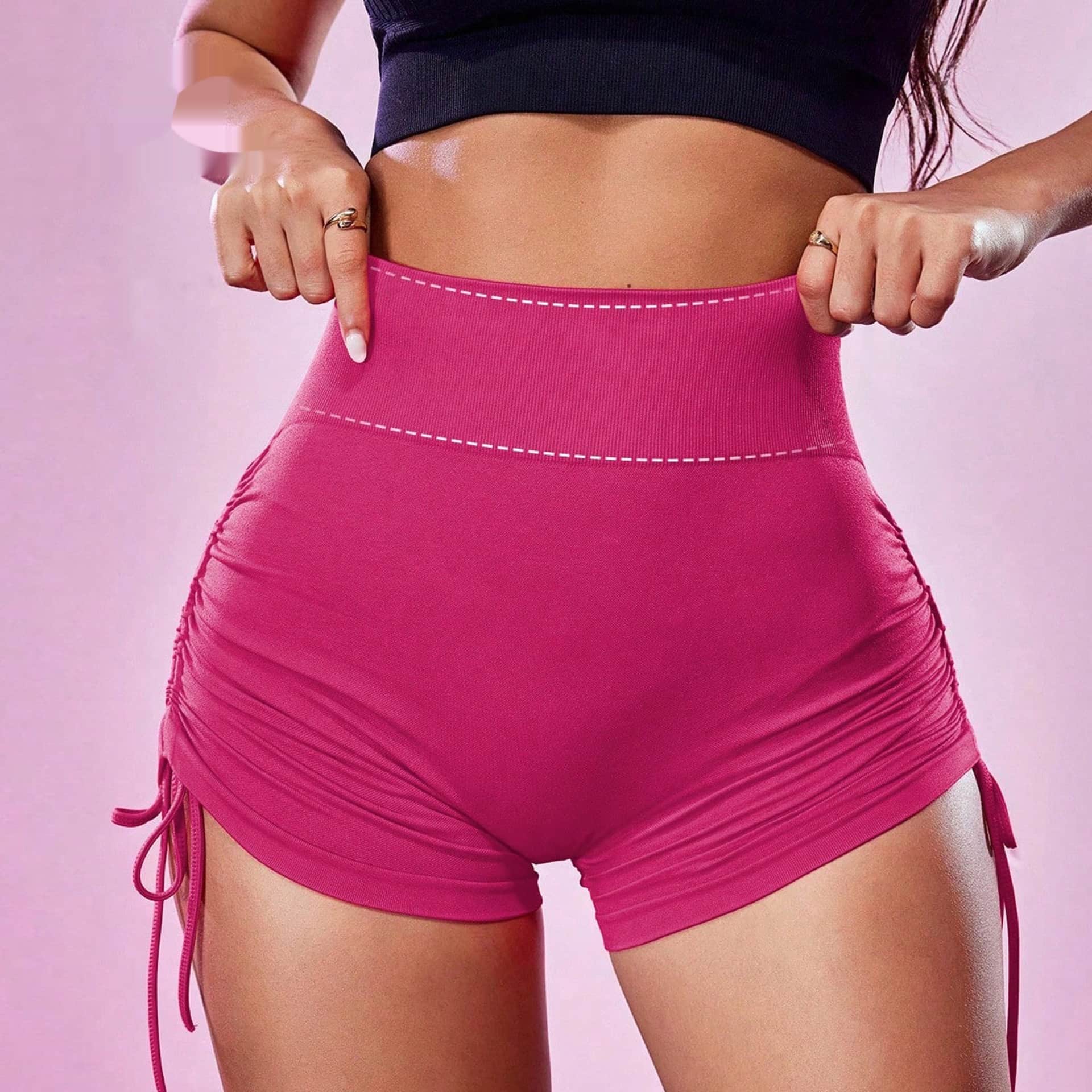 High-Waist Ruched Drawstring Yoga Shorts