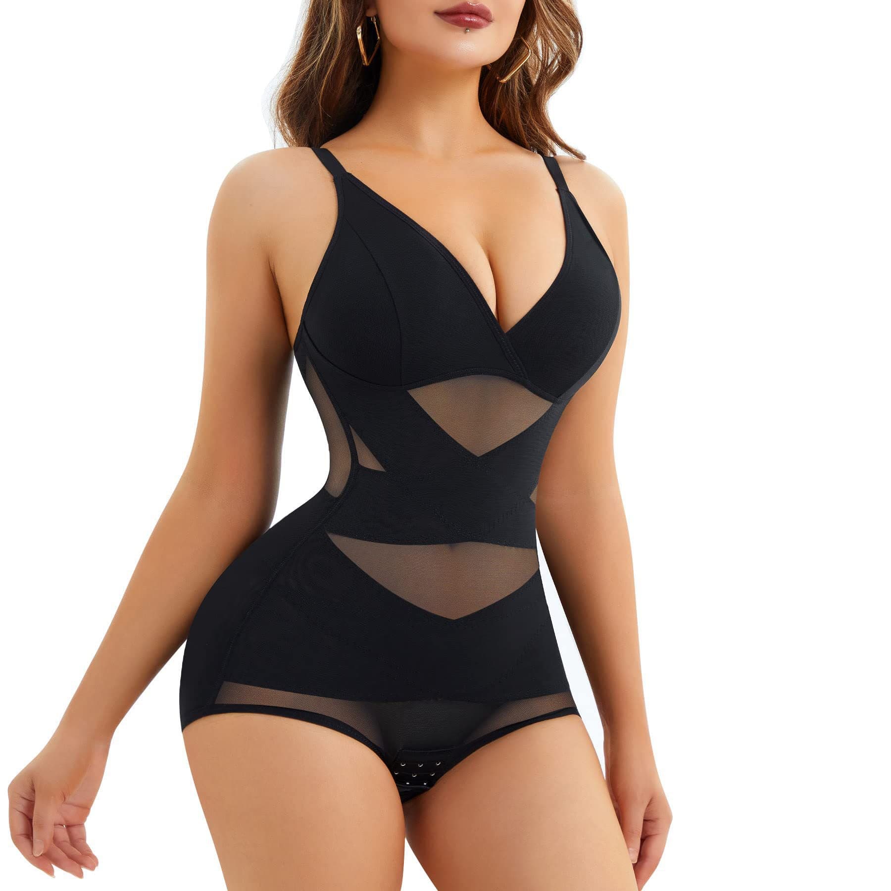 Cross Mesh Tummy Control Bodysuit Shapewear