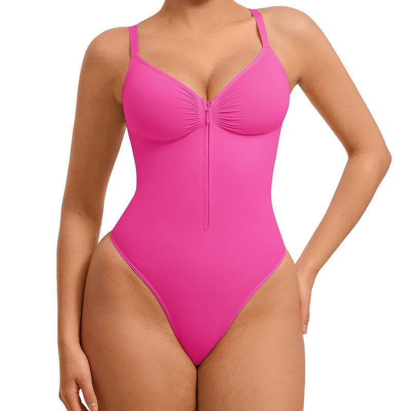 Front Zipper V-Neck Seamless Bodysuit Shapewear