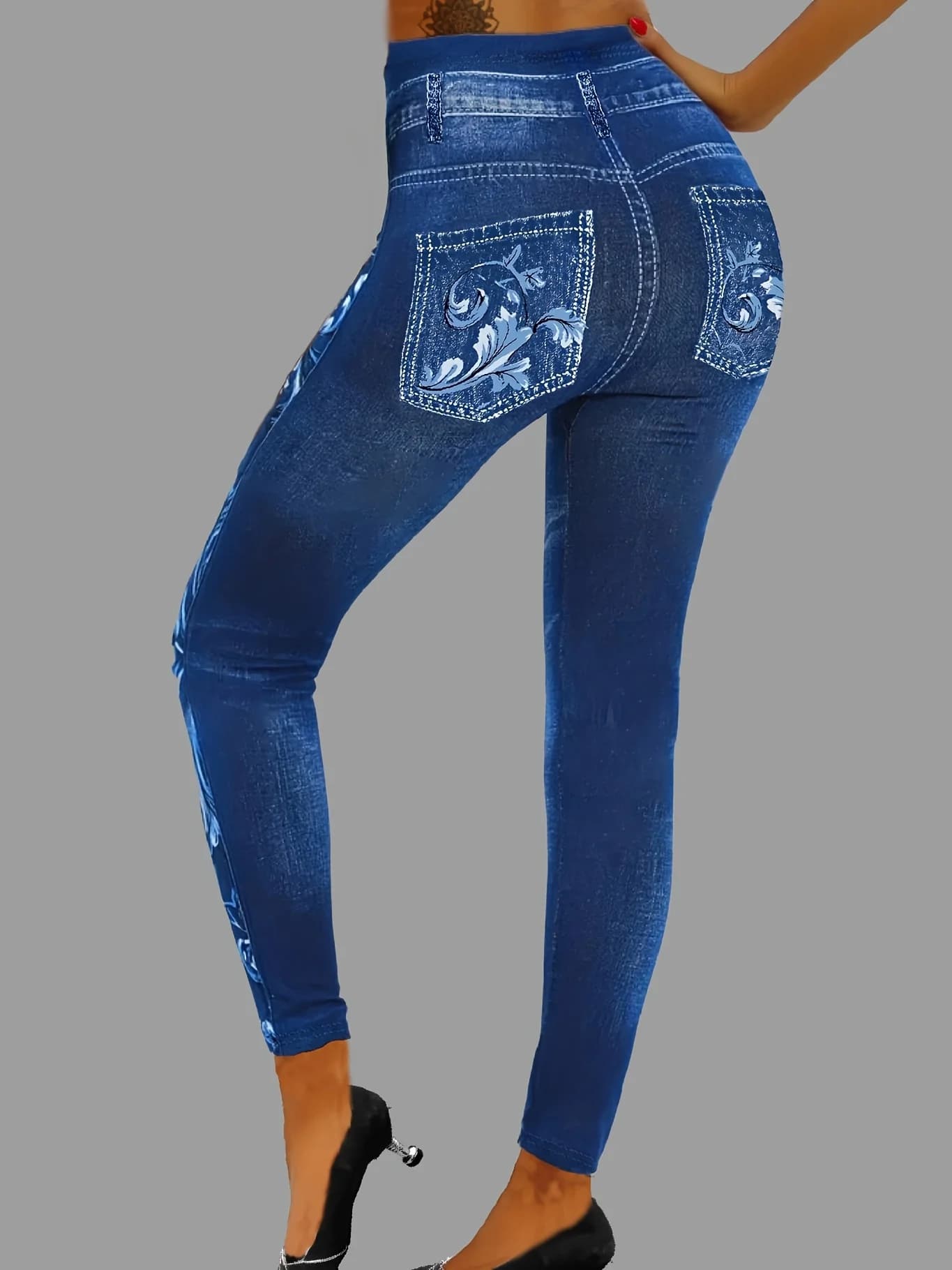 Printed Faux Denim Leggings