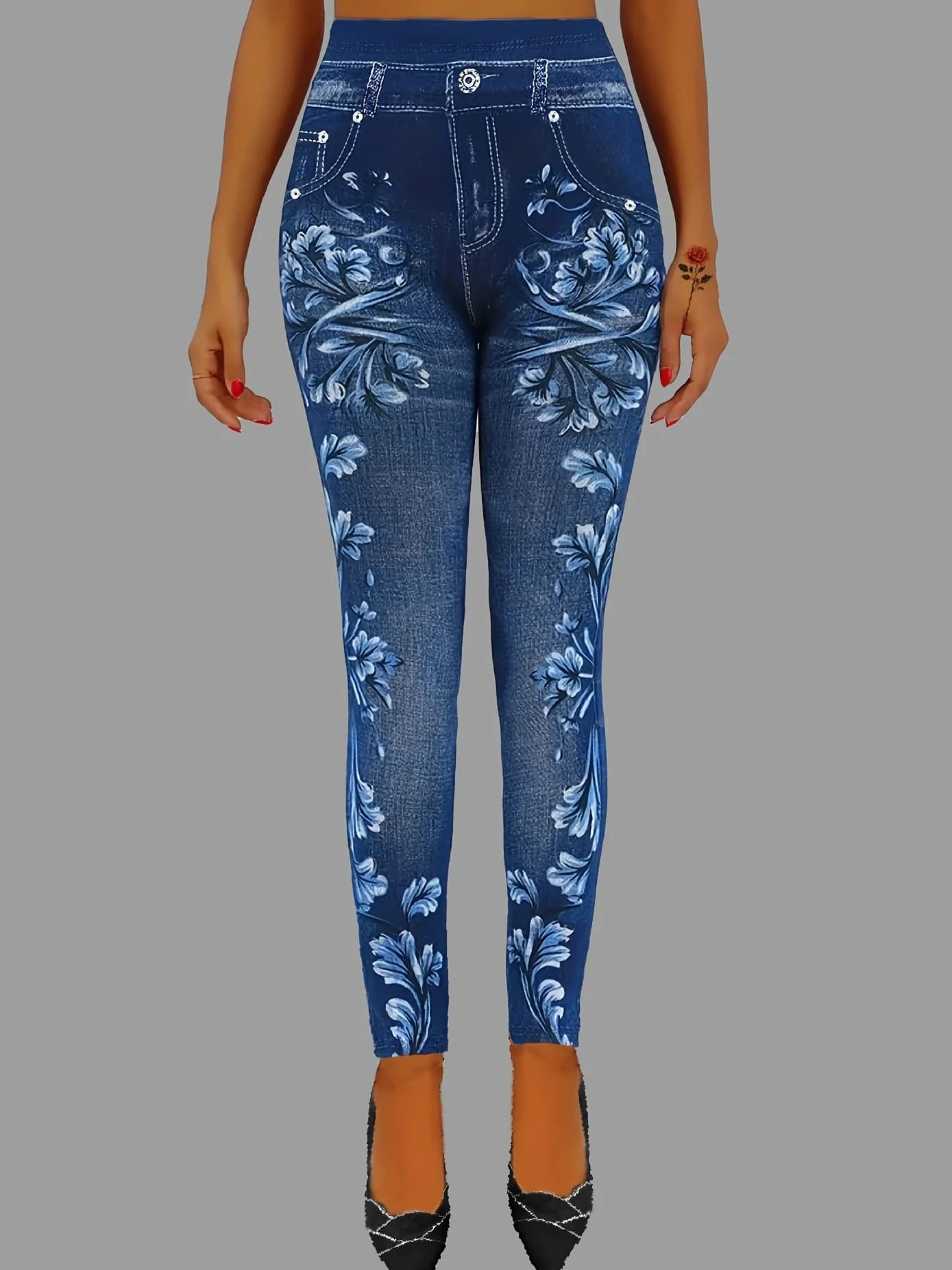 Printed Faux Denim Leggings