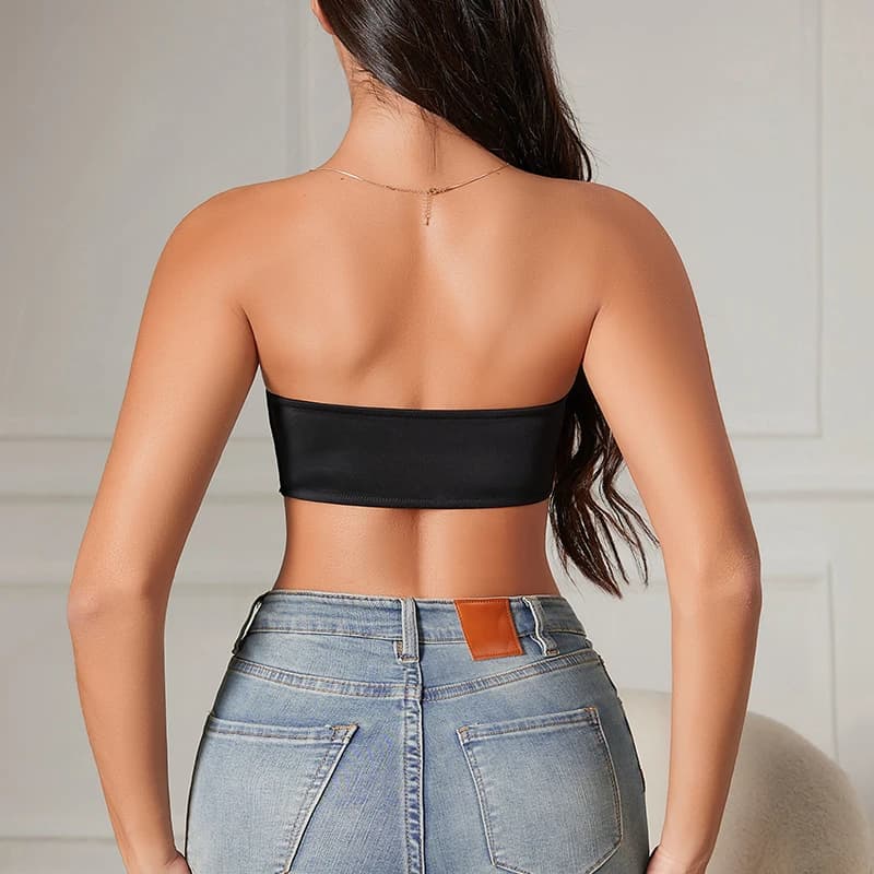 Seamless Strapless Bandeau Bra with Front Closure