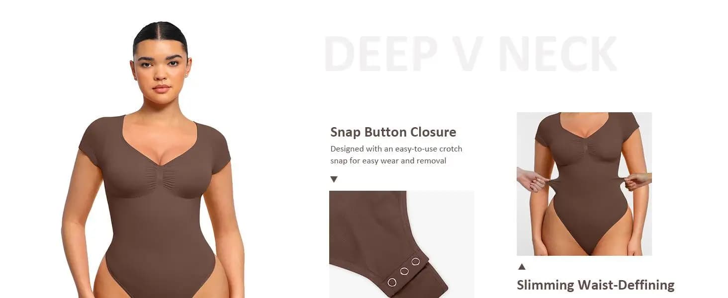 Short Sleeve V Neck Postpartum/Tummy Control - Hip Lifting Shapewear Bodysuit
