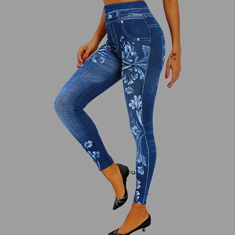 Printed Faux Denim Leggings