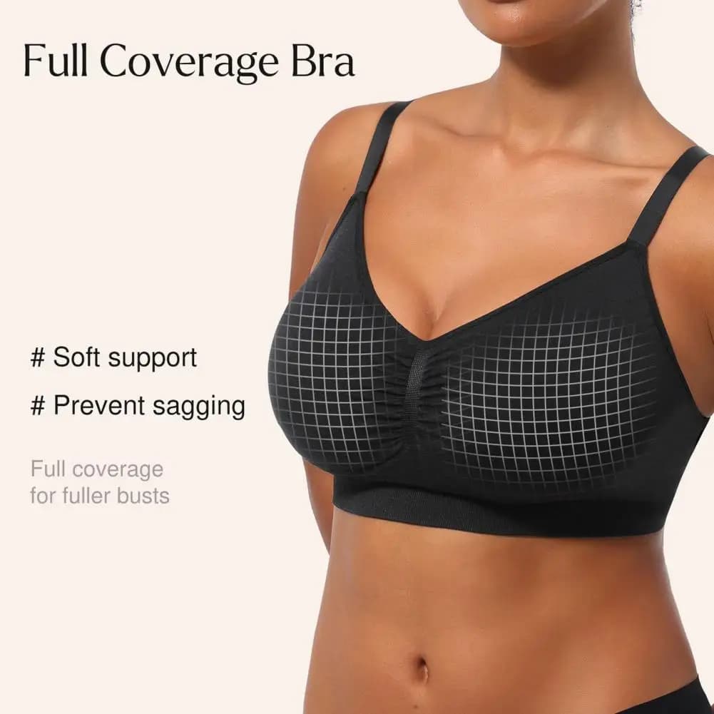 Wireless Full Coverage Seamless Sports Bra with Removable Pads