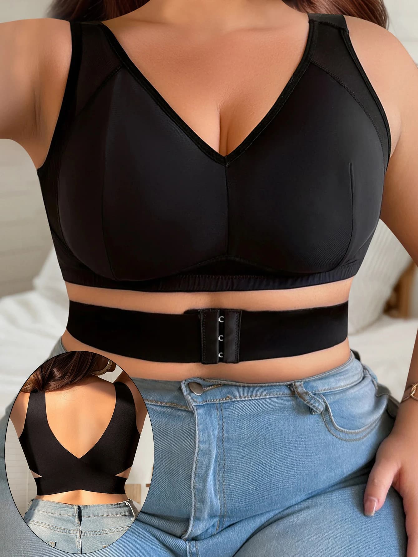 Front Button Wireless Plus Size Sports Bra