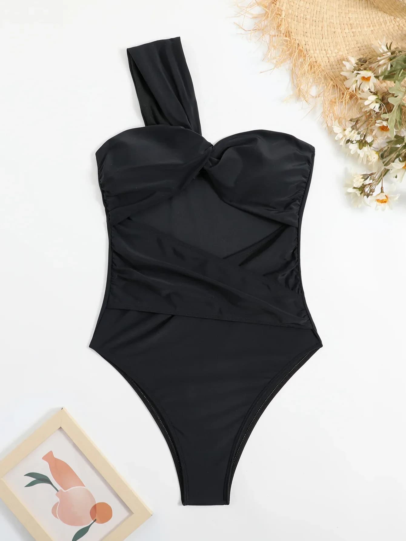 One Shoulder Cut Out Tummy Control Swimsuit