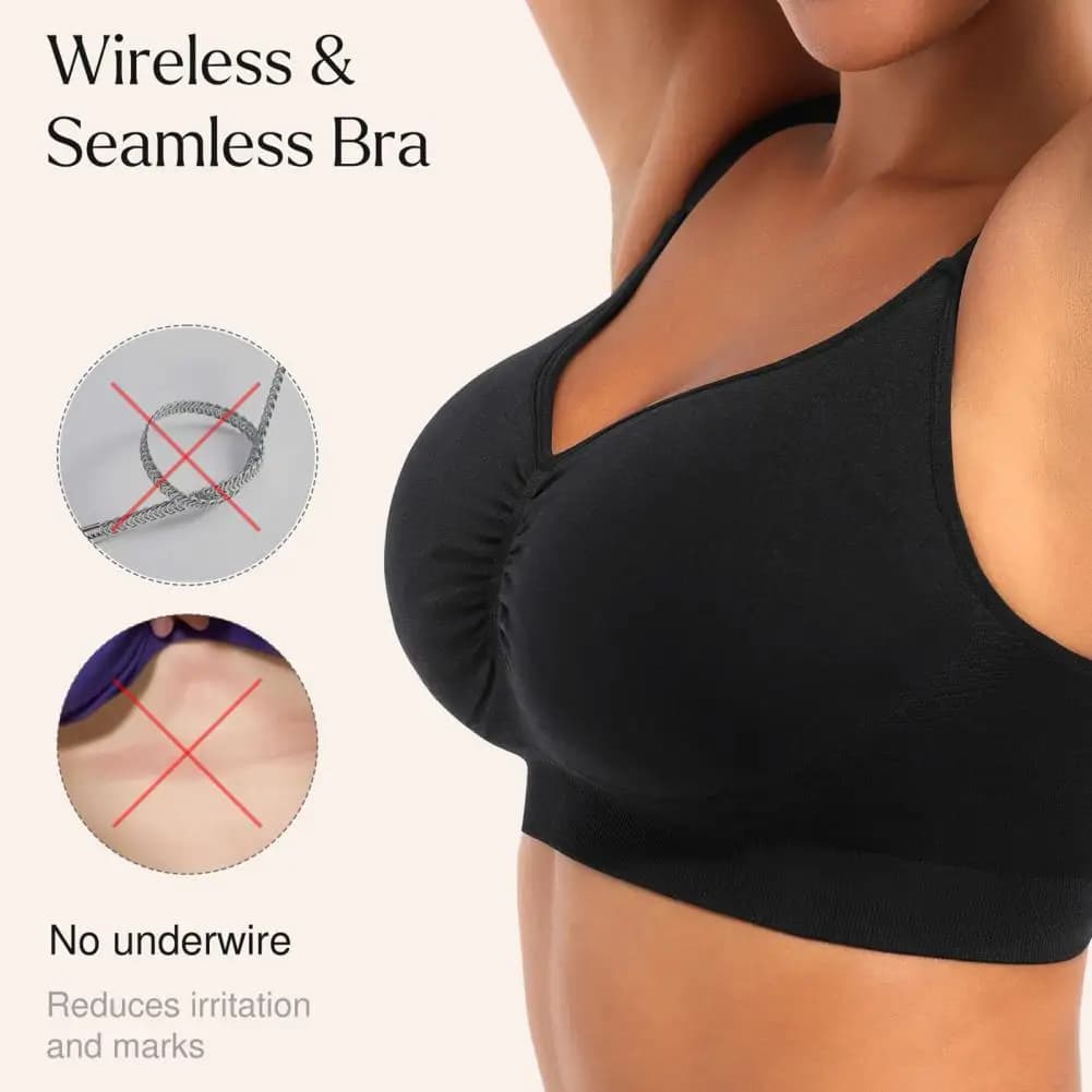 Wireless Full Coverage Seamless Sports Bra with Removable Pads