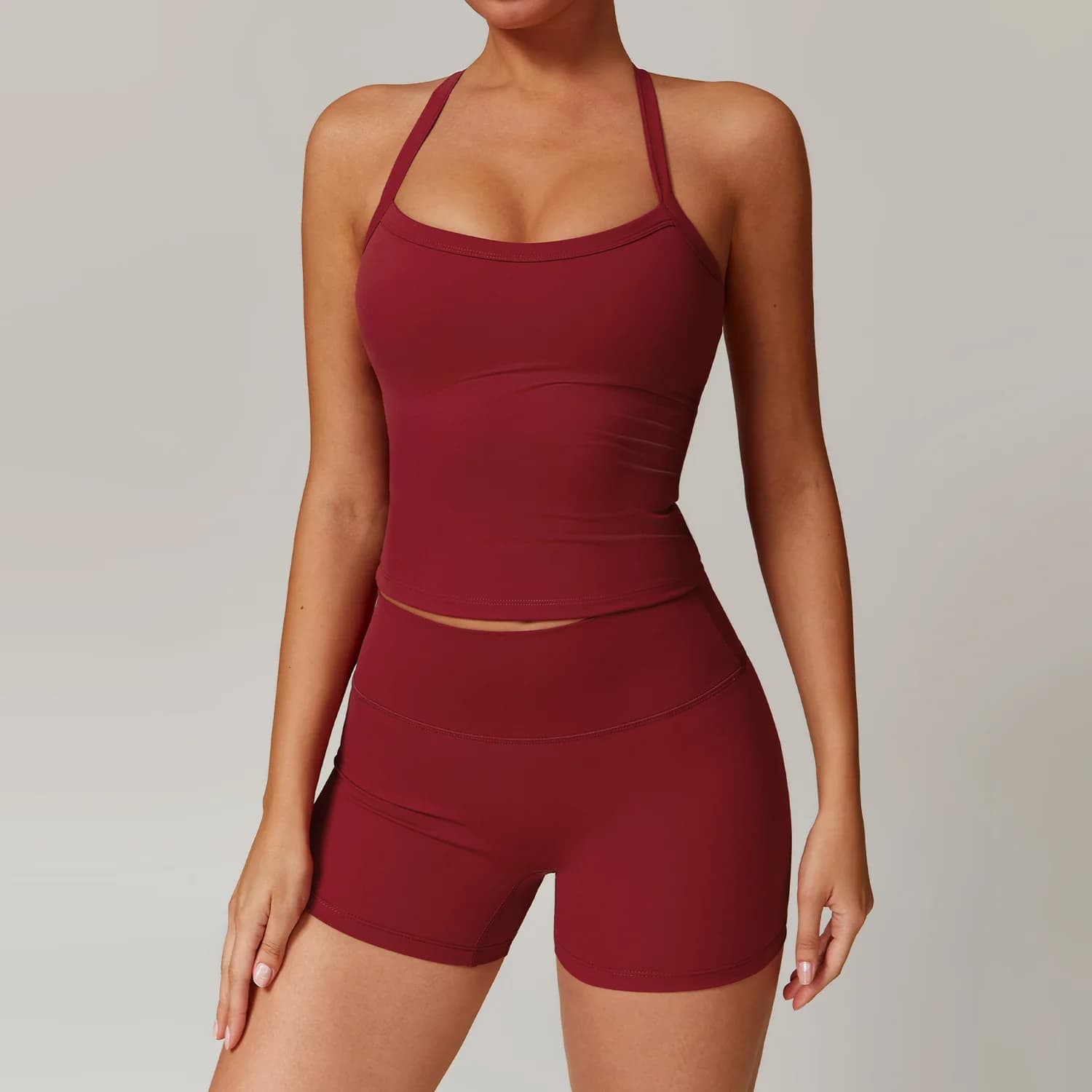 Brushed Padded Sports Bra and High Waist Shorts Set