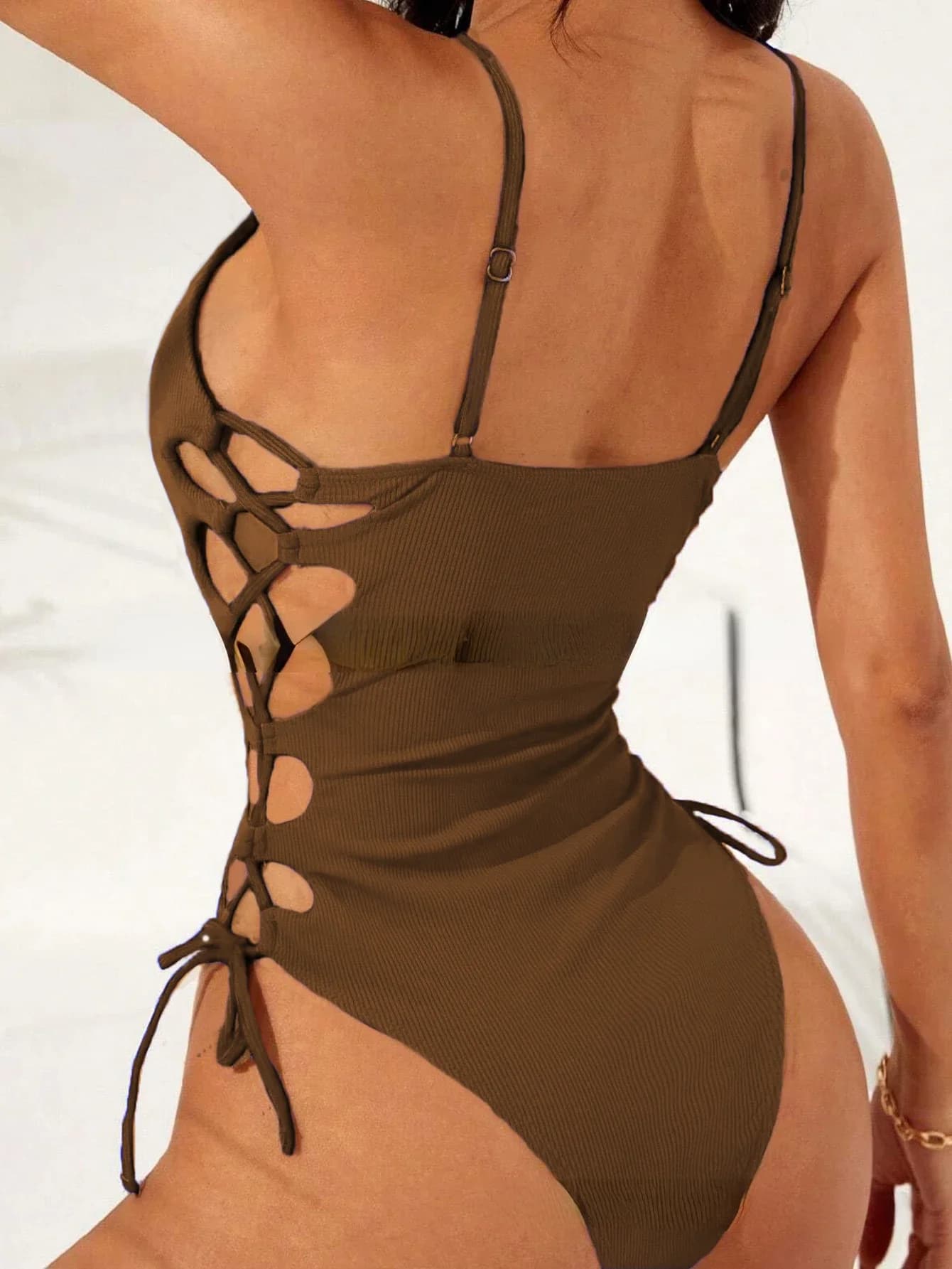 Sexy Hollow Out Side Lace Up One Piece Swimsuit