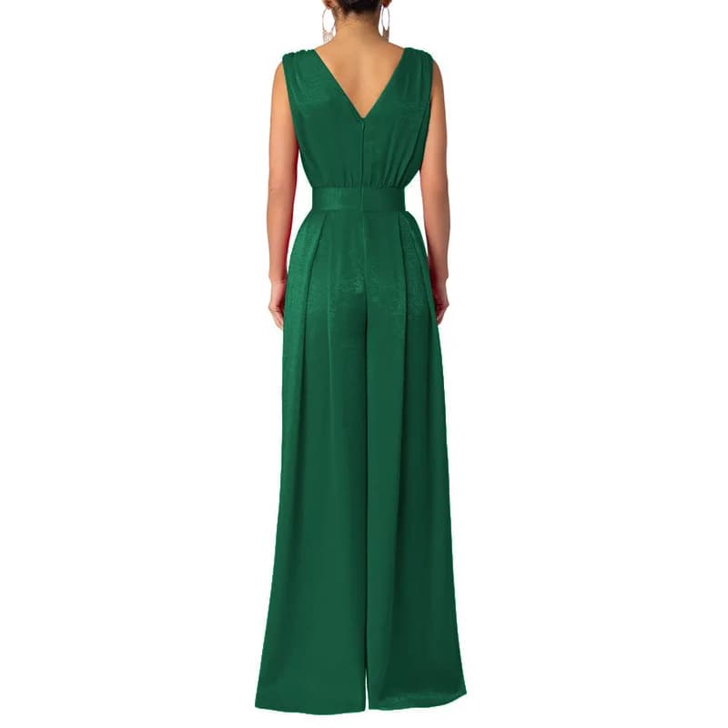 High Waist Wide Leg V-Neck Sleeveless Jumpsuit