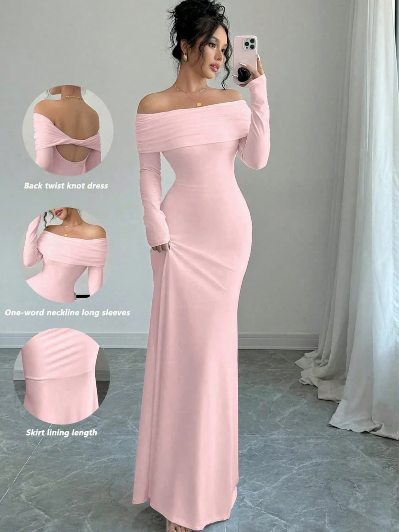 Off-Shoulder Ruched Satin Floor-Length Evening Gown