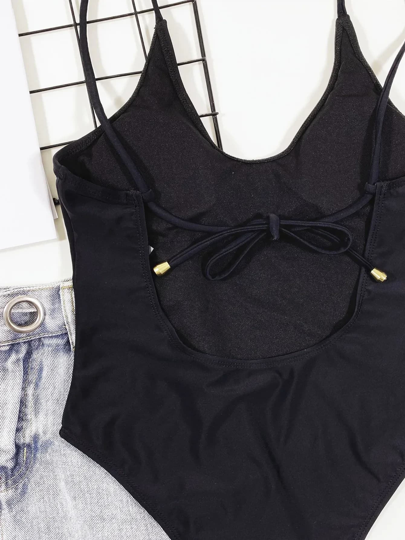 Triangle Backless High Cut One Piece Swimsuit