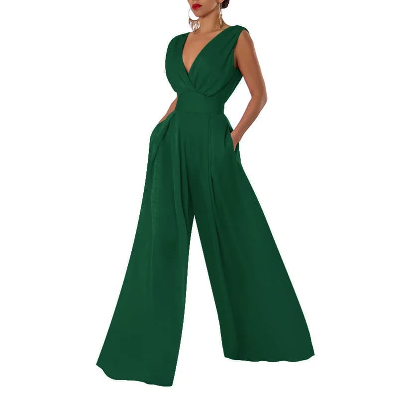 V-Neck Wide-Leg High-Waist Jumpsuit