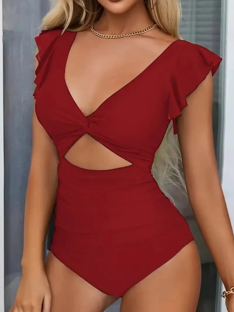 Contrast Mesh Cutout One Piece Swimsuit