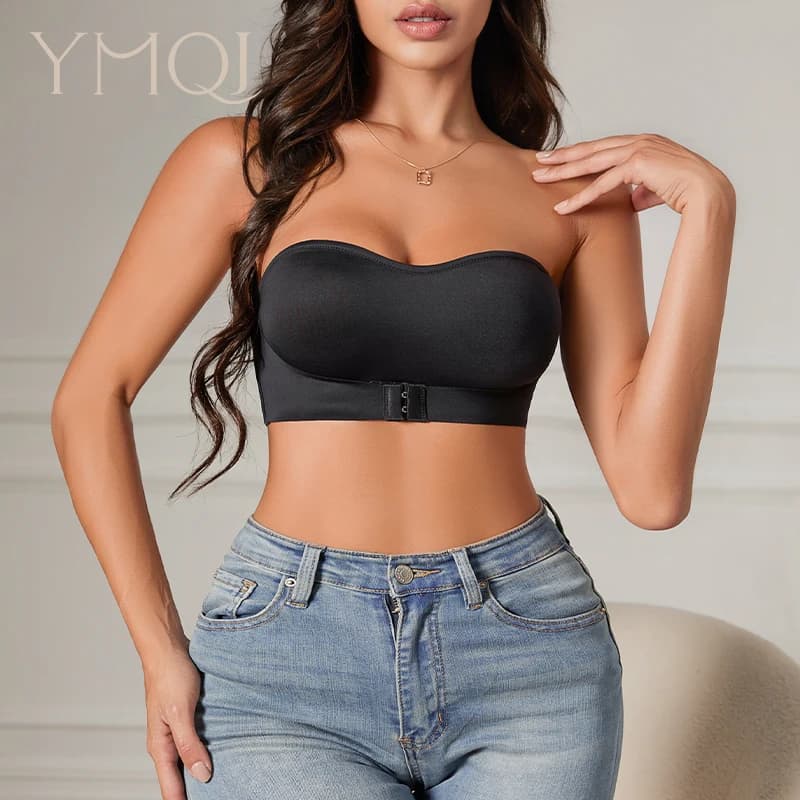 Seamless Strapless Bandeau Bra with Front Closure