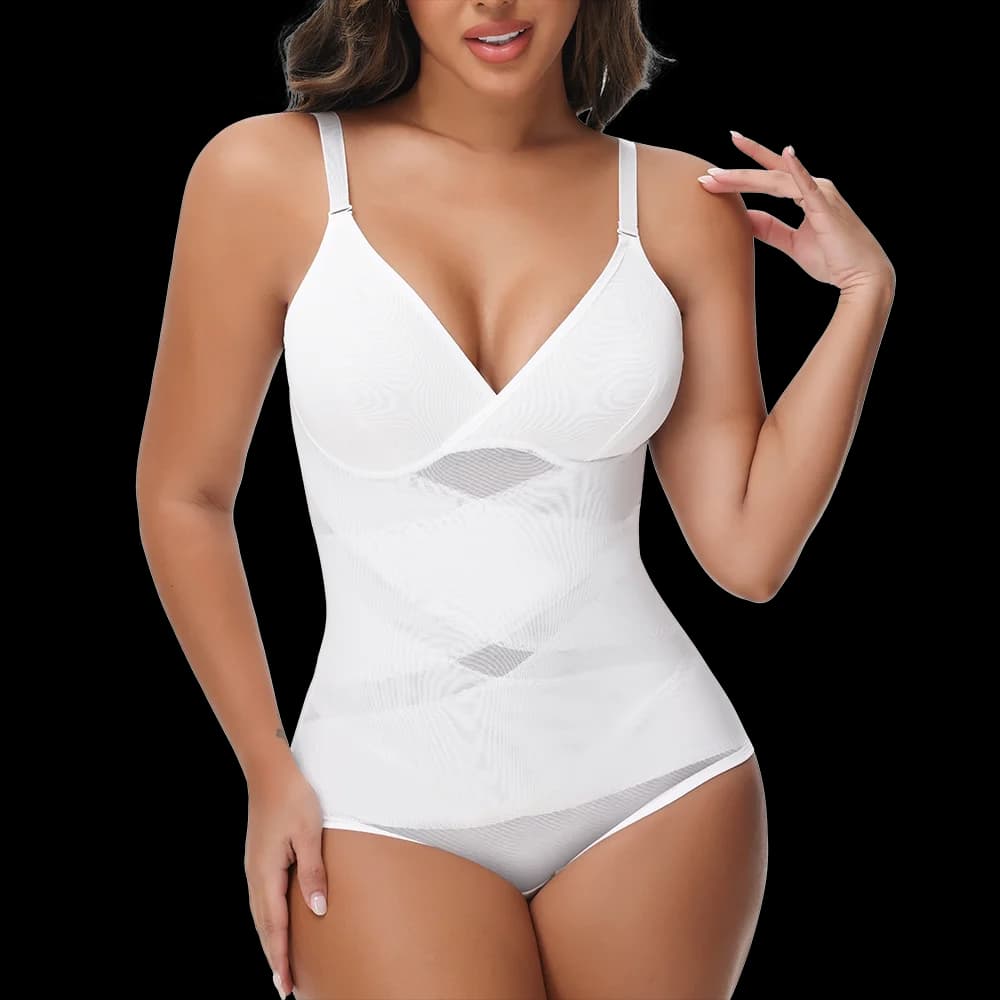 Cross Mesh Tummy Control Bodysuit Shapewear