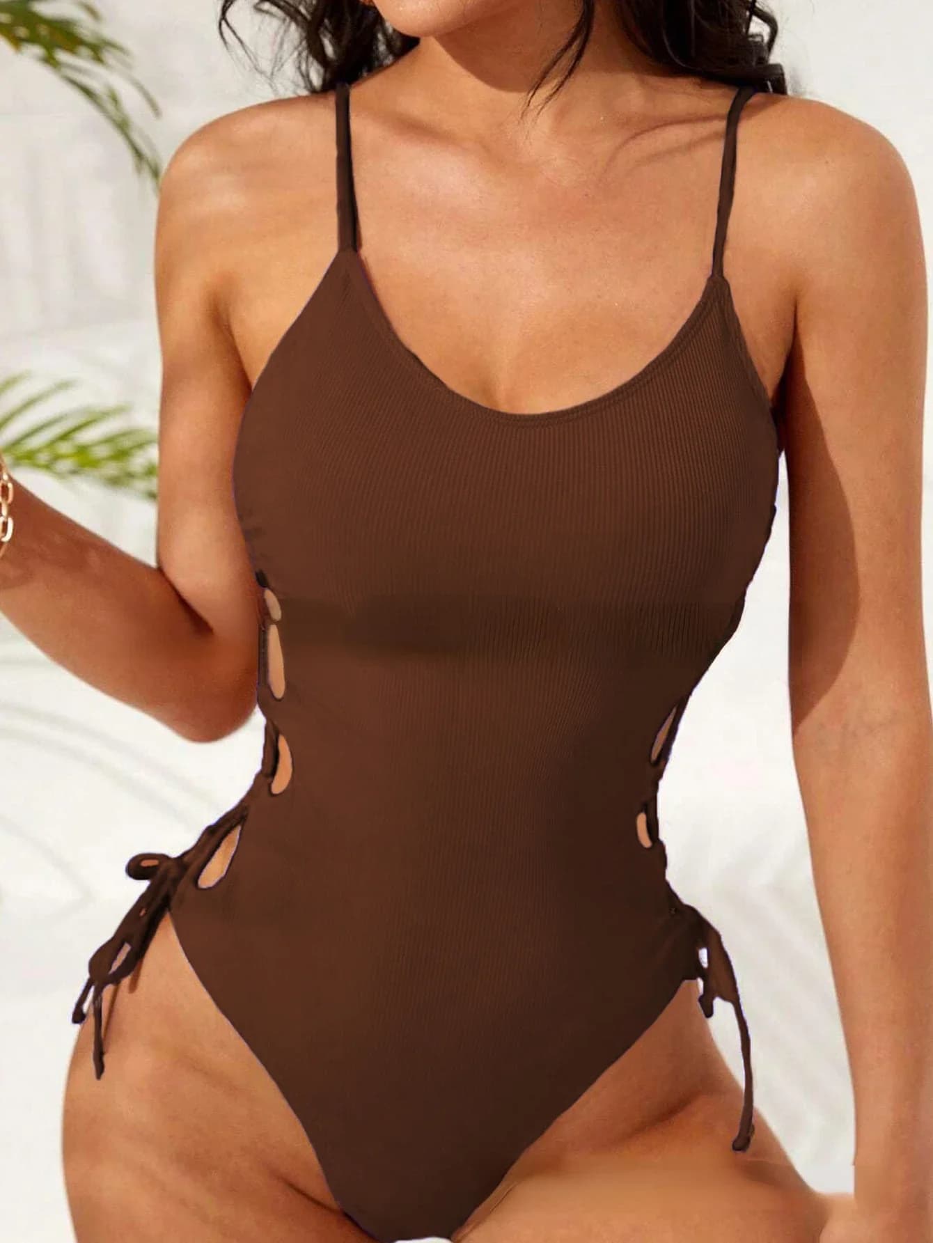 Sexy Hollow Out Side Lace Up One Piece Swimsuit