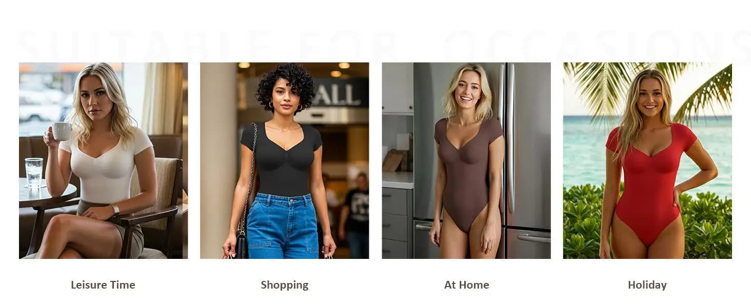 Short Sleeve V Neck Postpartum/Tummy Control - Hip Lifting Shapewear Bodysuit
