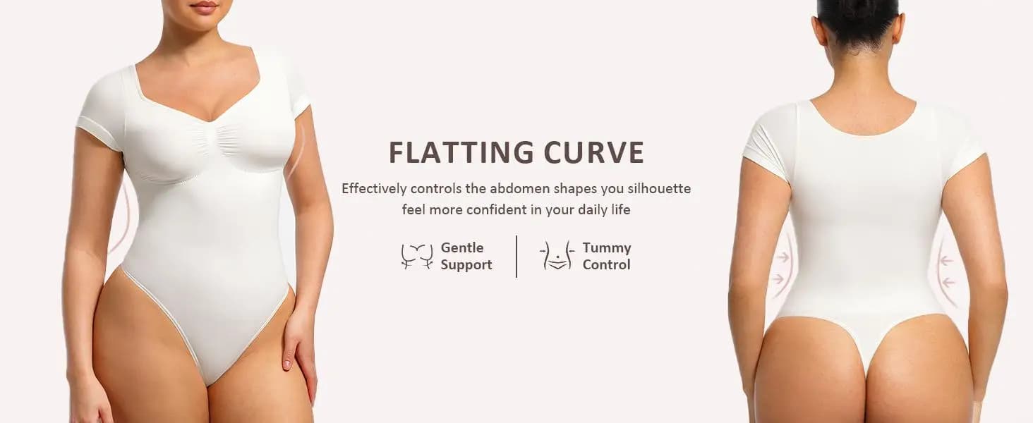 Short Sleeve V Neck Postpartum/Tummy Control - Hip Lifting Shapewear Bodysuit