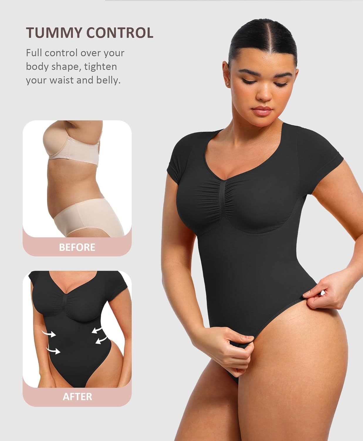 Full Sleeve V Neck Postpartum/Tummy Control - Hip Lifting Shapewear Bodysuit