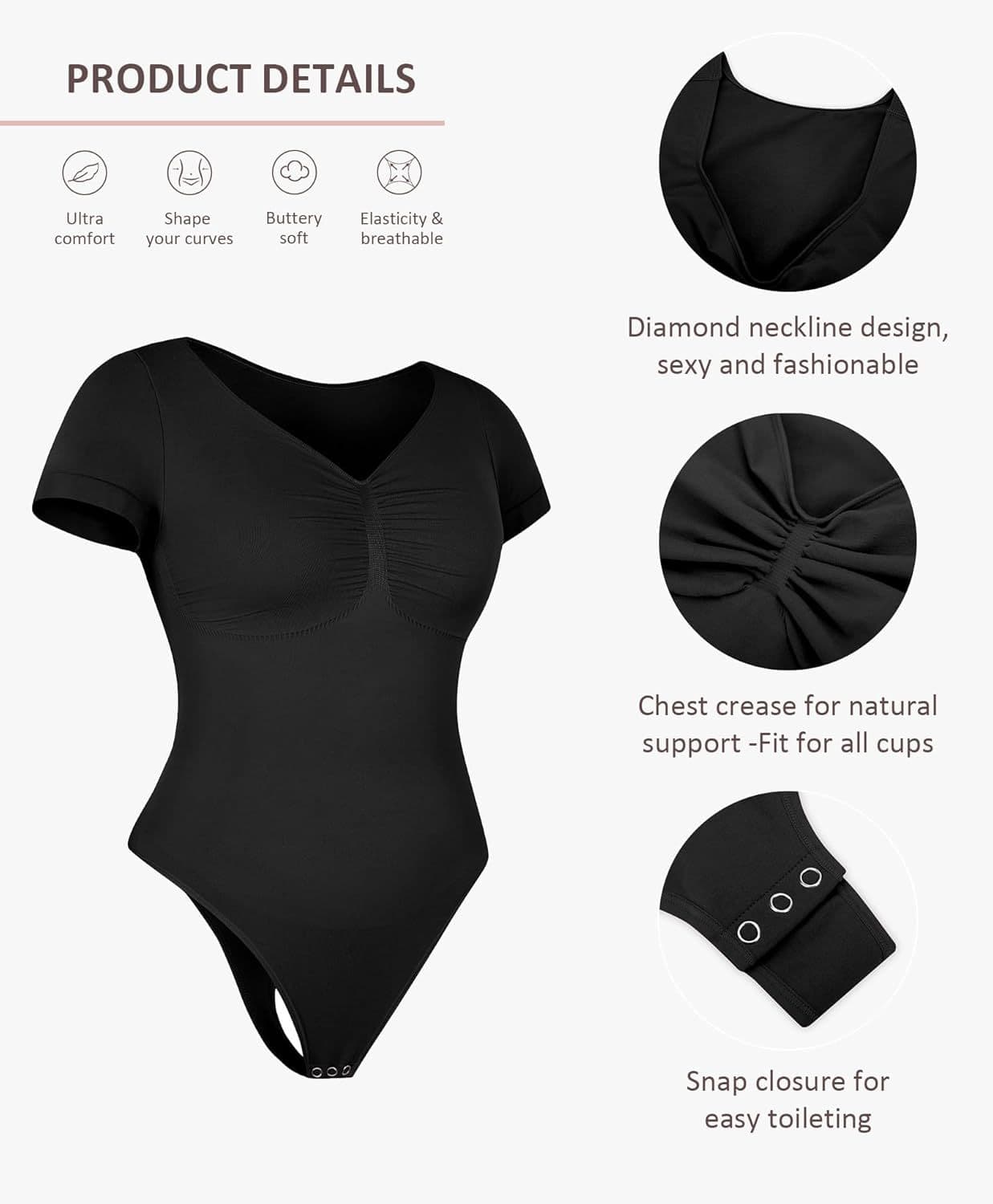 Full Sleeve V Neck Postpartum/Tummy Control - Hip Lifting Shapewear Bodysuit