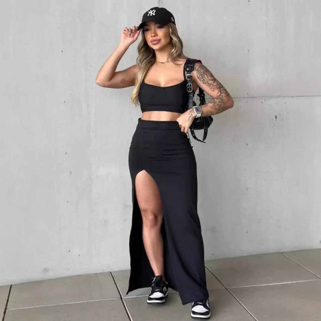 Chic High Waisted Bodycon Slit Maxi Skirt