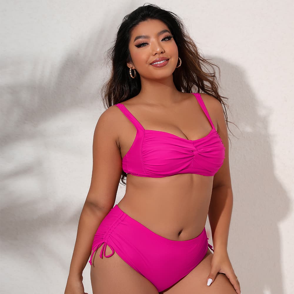 Plus Size Ruched Bikini Set with Adjustable Sides