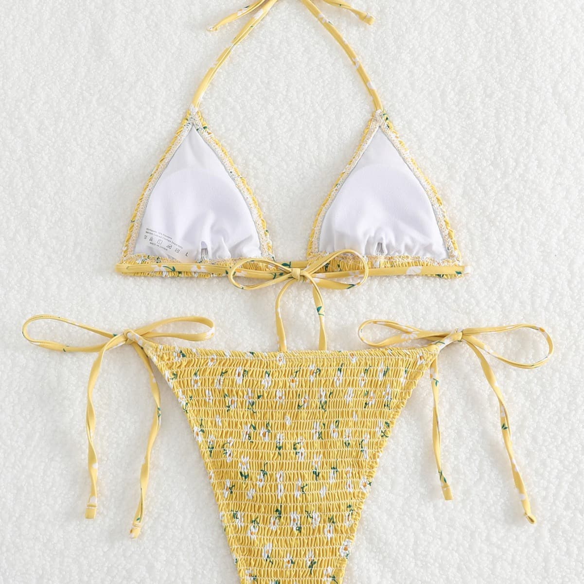 Floral Shirred Triangle Bikini Set with Tie Sides