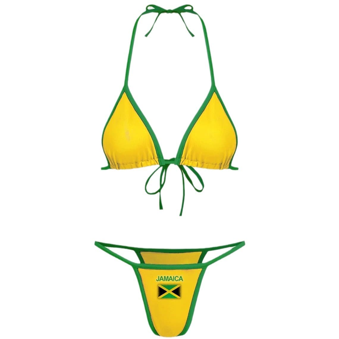 Jamaica Flag Halter Bikini Set Triangle Top Thong Bottom