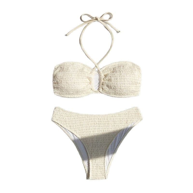 Halter Neck Shirred Bikini Set