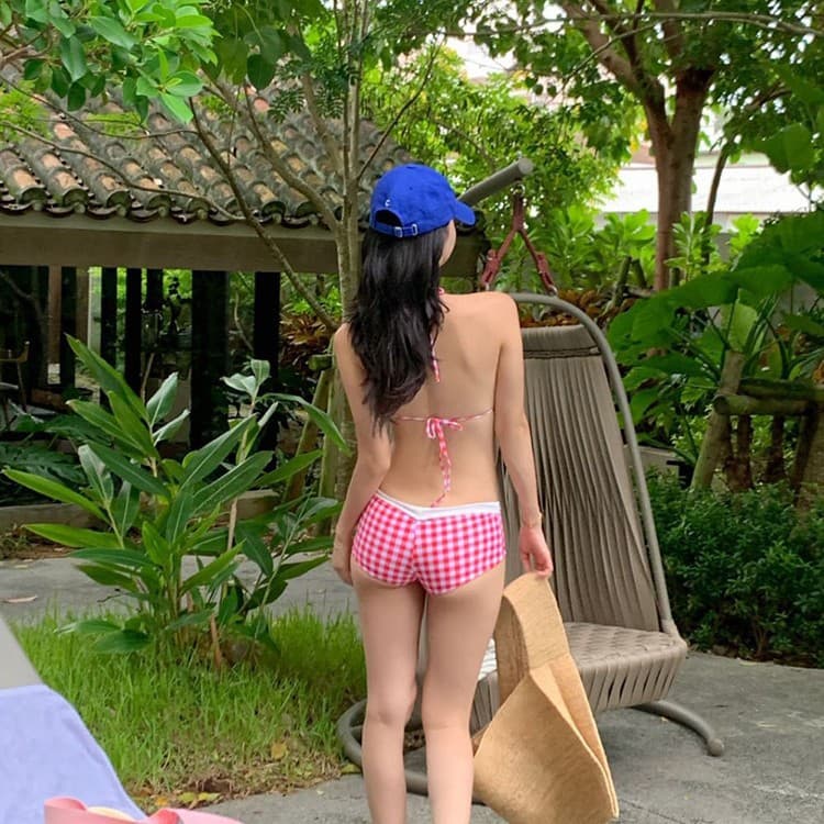 Chic Plaid Bikini Set Push Up Swimsuit