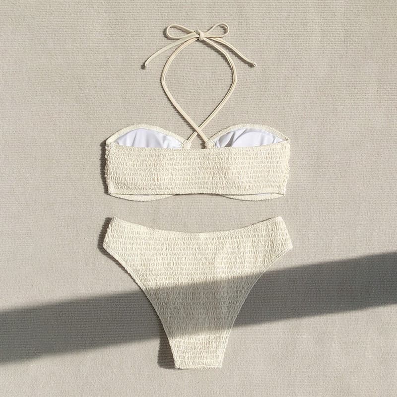 Halter Neck Shirred Bikini Set