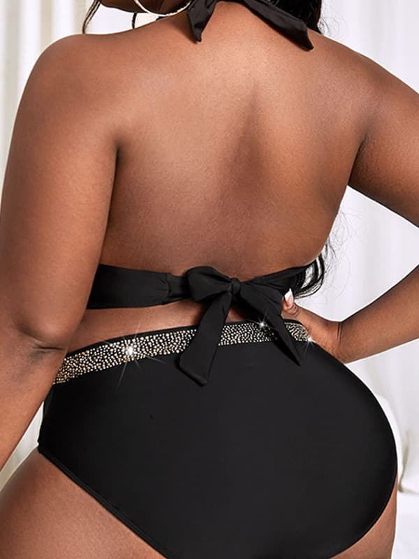 Plus Size Rhinestone Bikini Set Two Piece Swimsuit