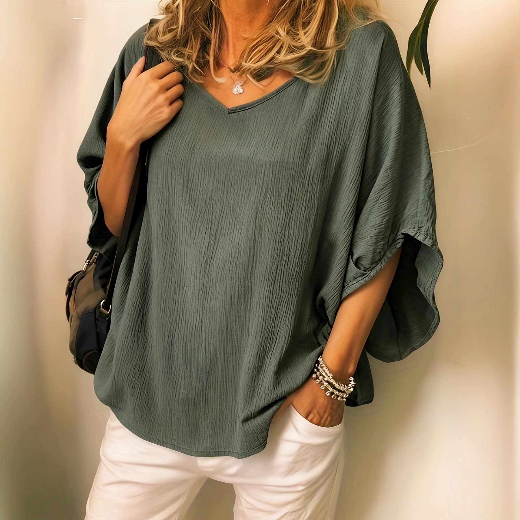 Versatile Cotton Linen Batwing Top for Women