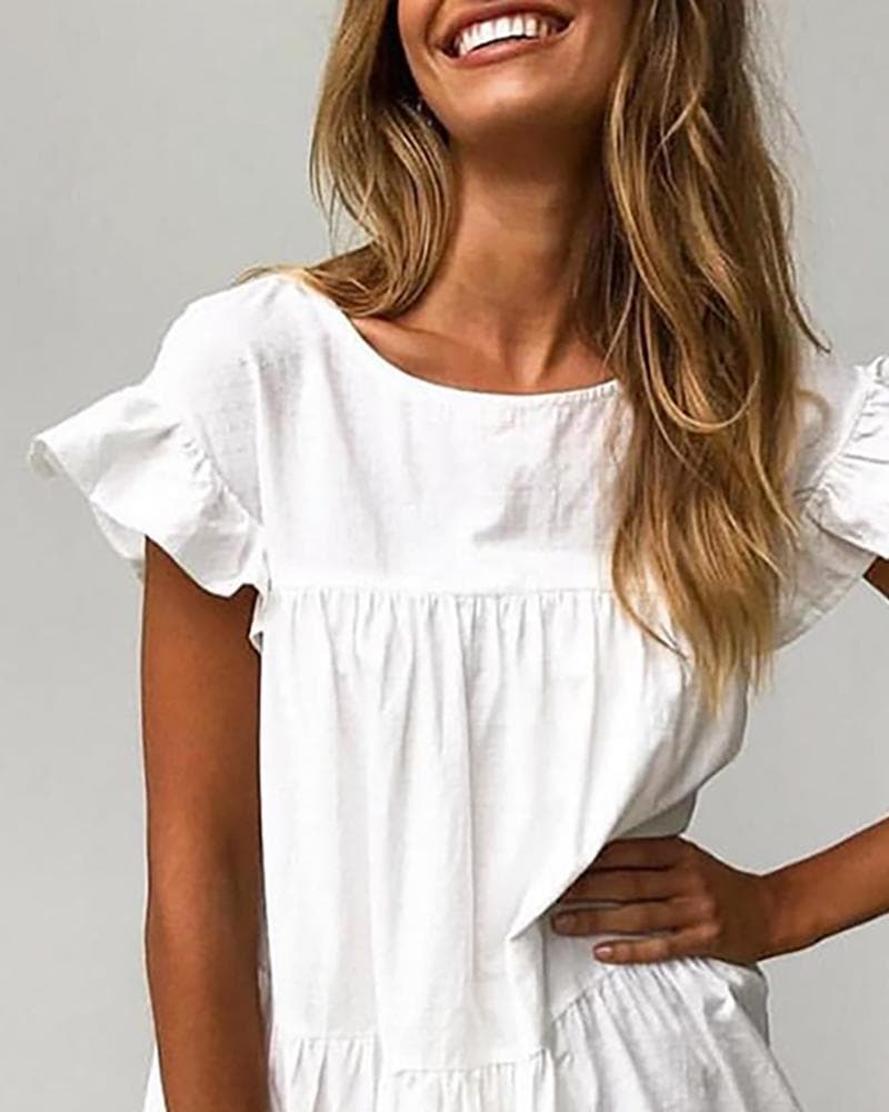 White Ruffled Tiered Casual Mini Dress
