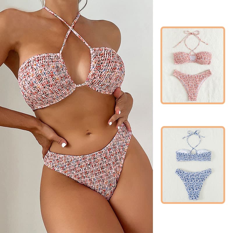 Floral Print Halter Neck Bikini Set
