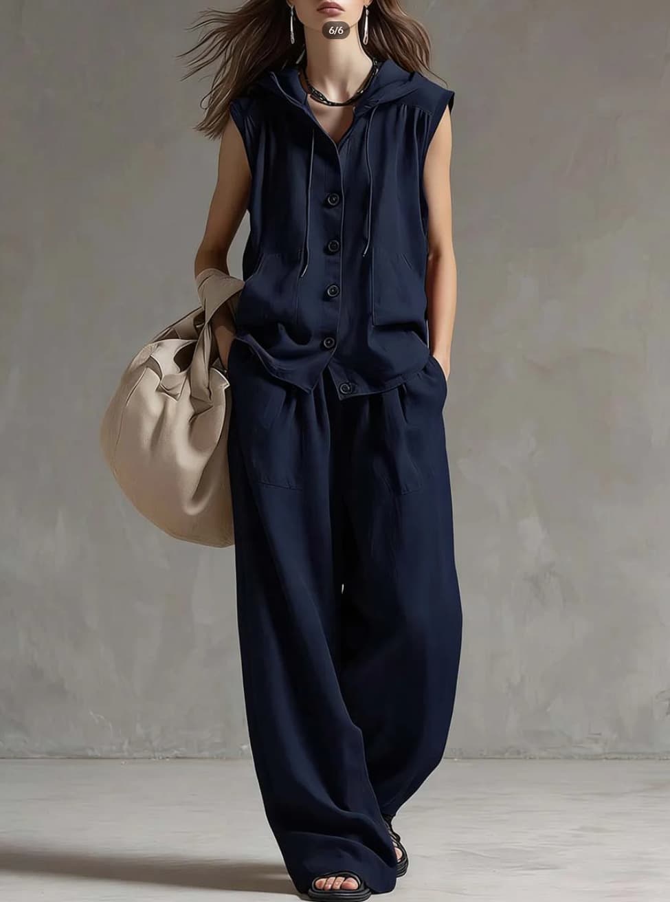 Sleeveless Hooded Top & Wide Leg Pants Set for Casual Style