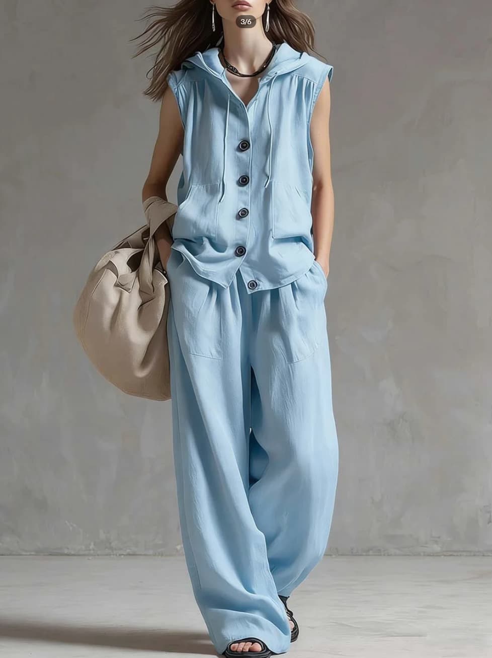 Sleeveless Hooded Top & Wide Leg Pants Set for Casual Style