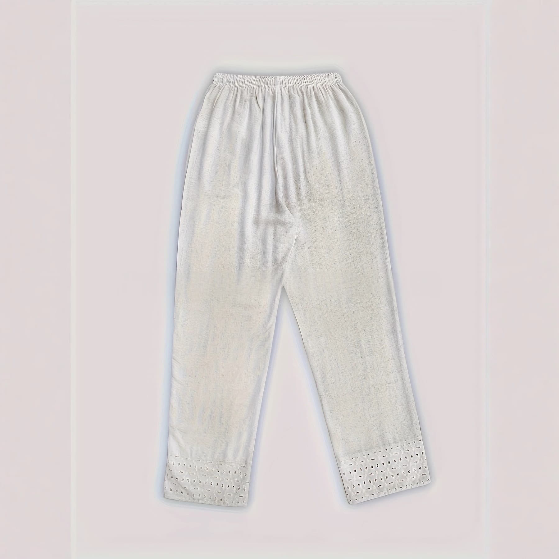 Lace Patchwork Cropped Pants with Elastic Waist