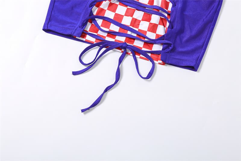 Plaid Tie Front Mini Dress and Bikini Set