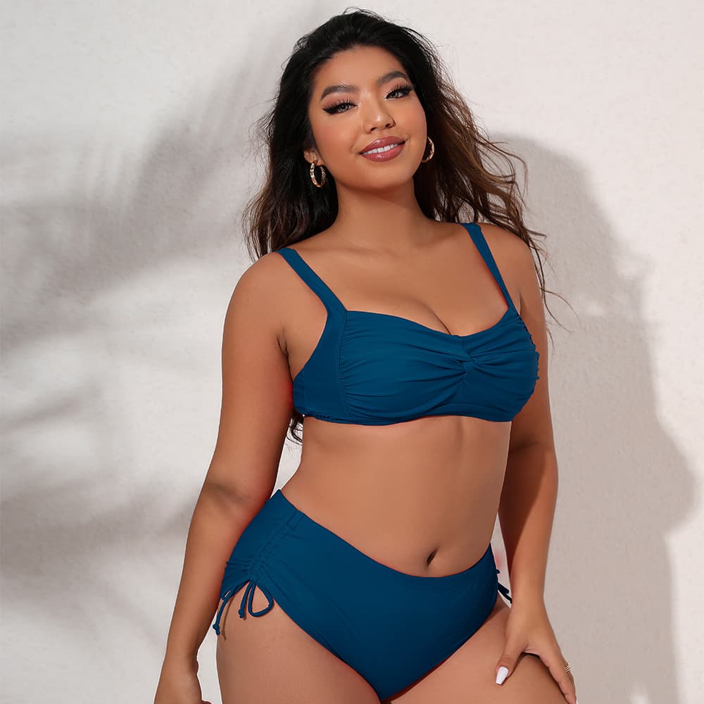 Plus Size Ruched Bikini Set with Adjustable Sides