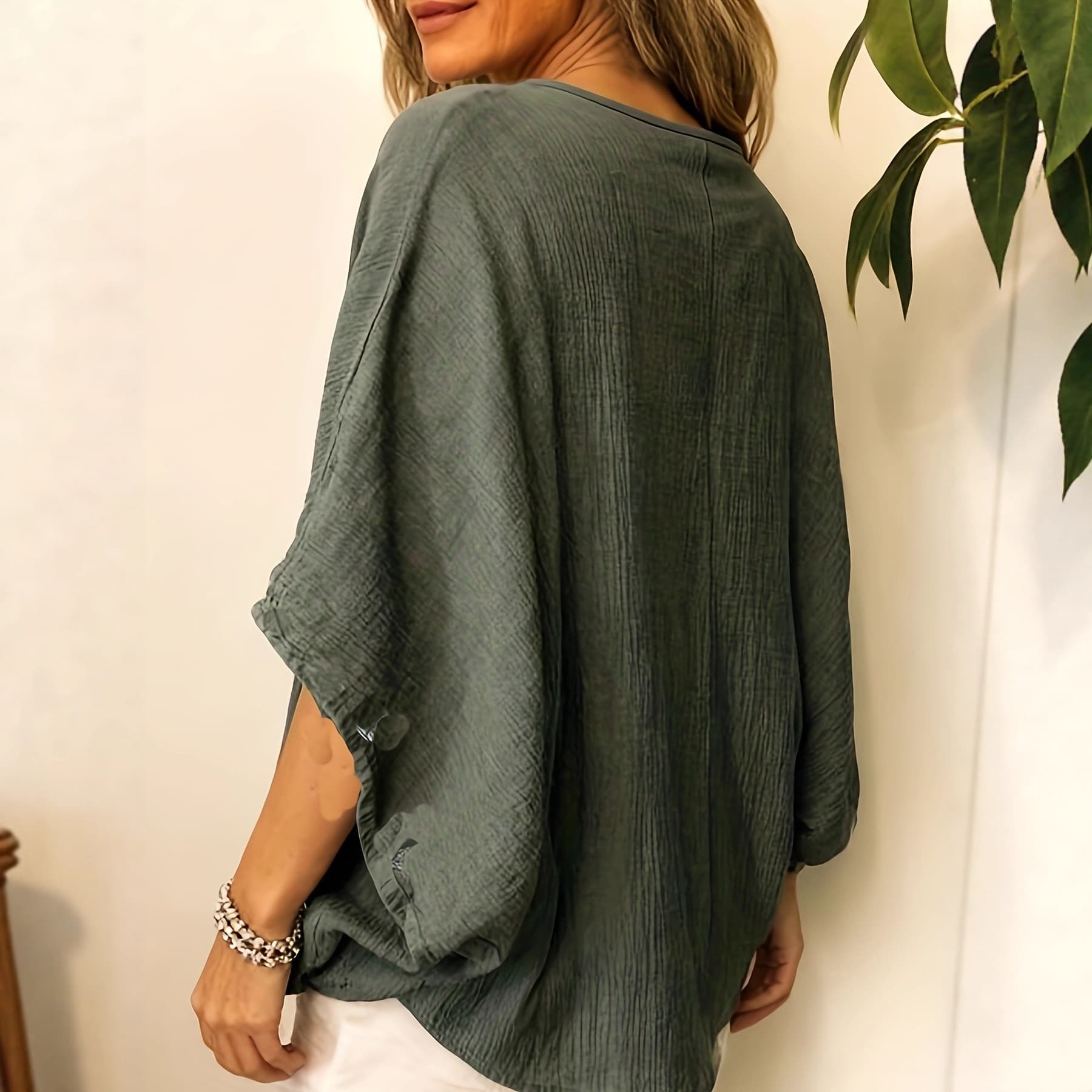 Versatile Cotton Linen Batwing Top for Women