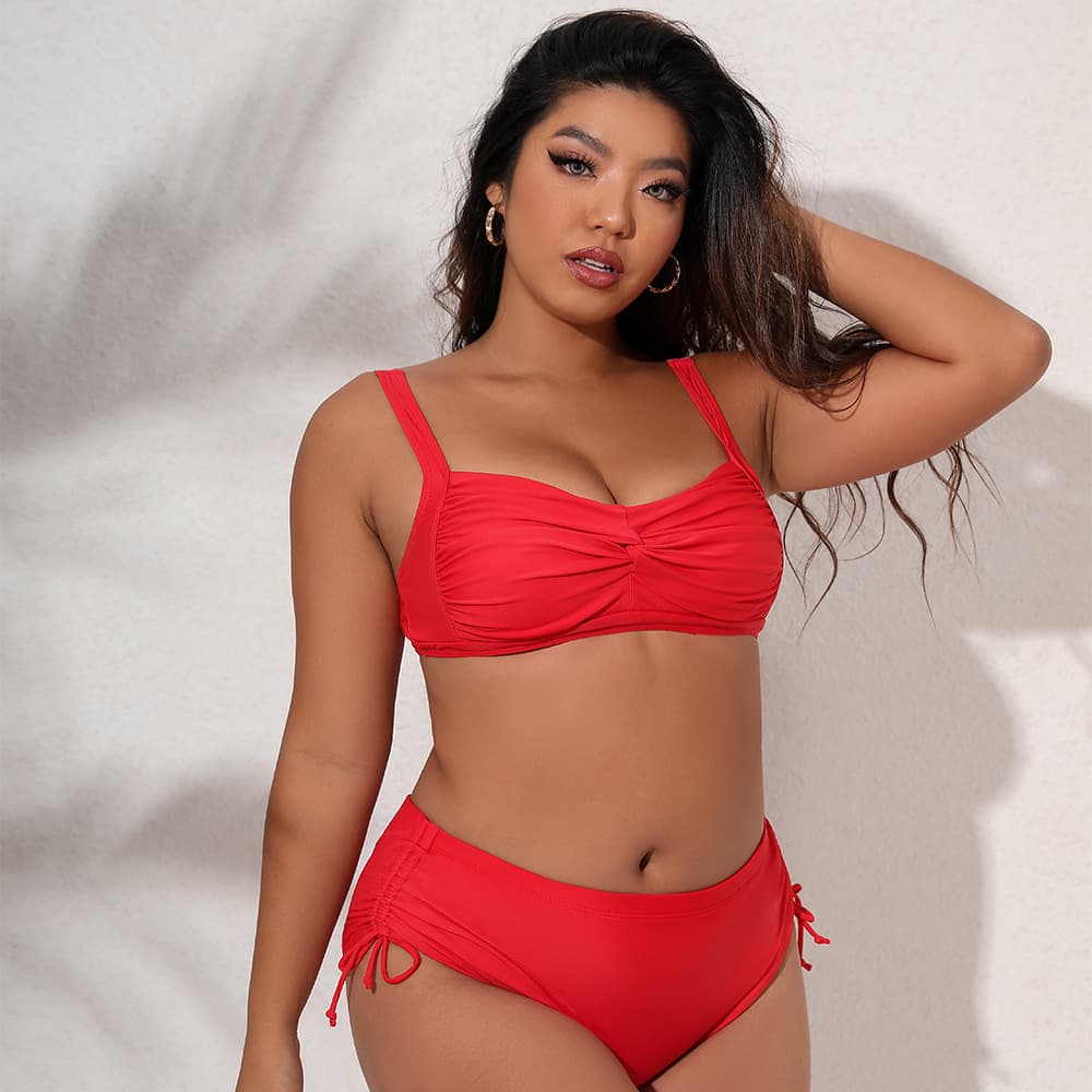Plus Size Ruched Bikini Set with Adjustable Sides