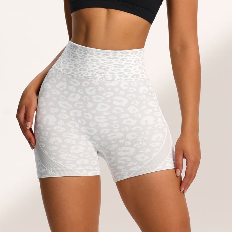Seamless High Waisted Cycling Shorts with Tonal Leopard Print