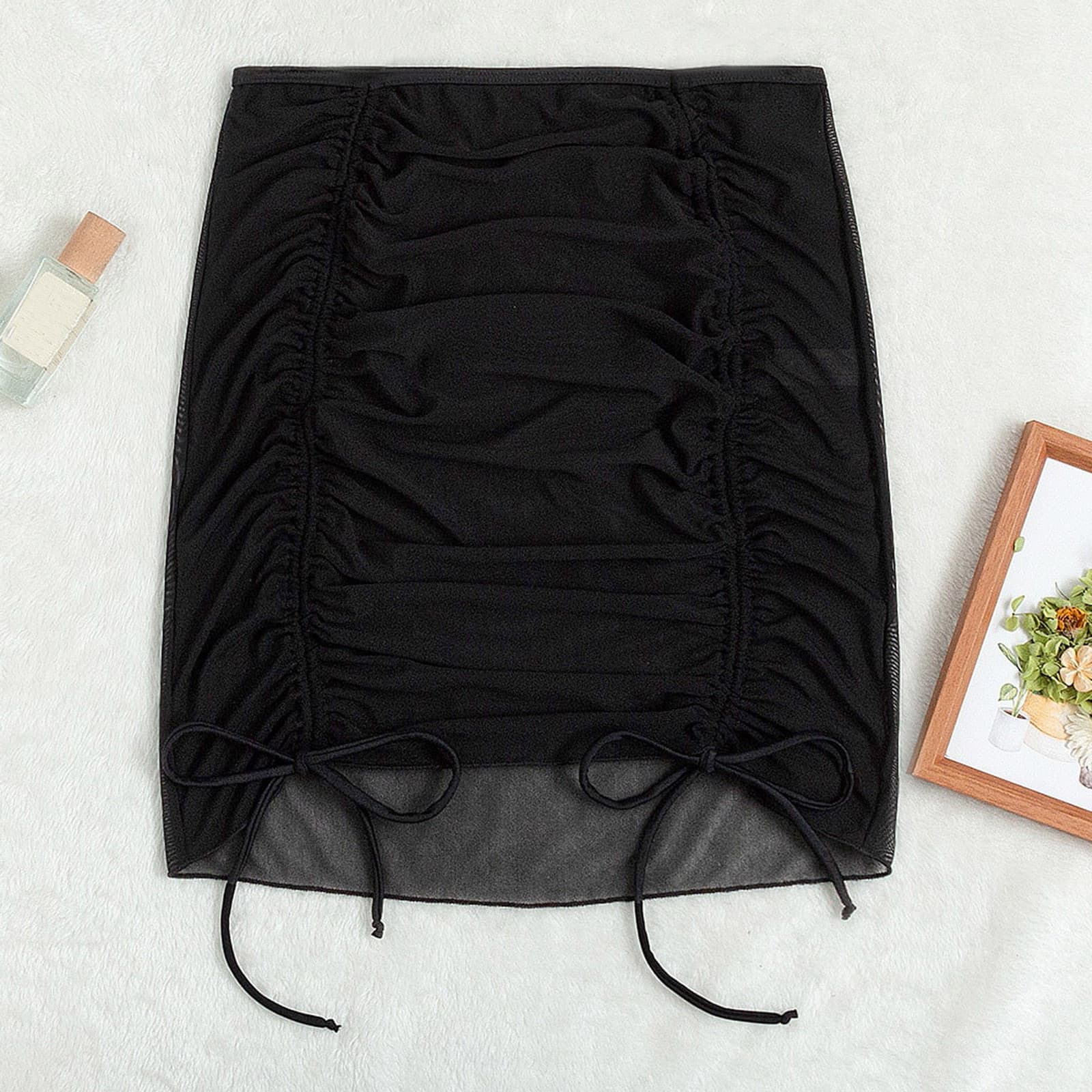 Mesh Drawstring Swim Skirt Cover Up