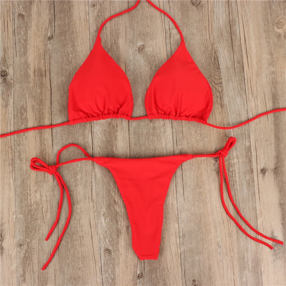 Halterneck Bikini Set Adjustable Straps Swimsuit