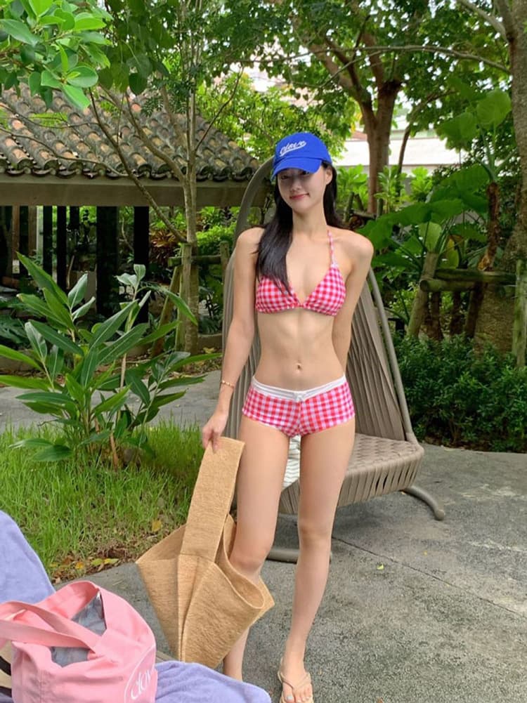 Chic Plaid Bikini Set Push Up Swimsuit