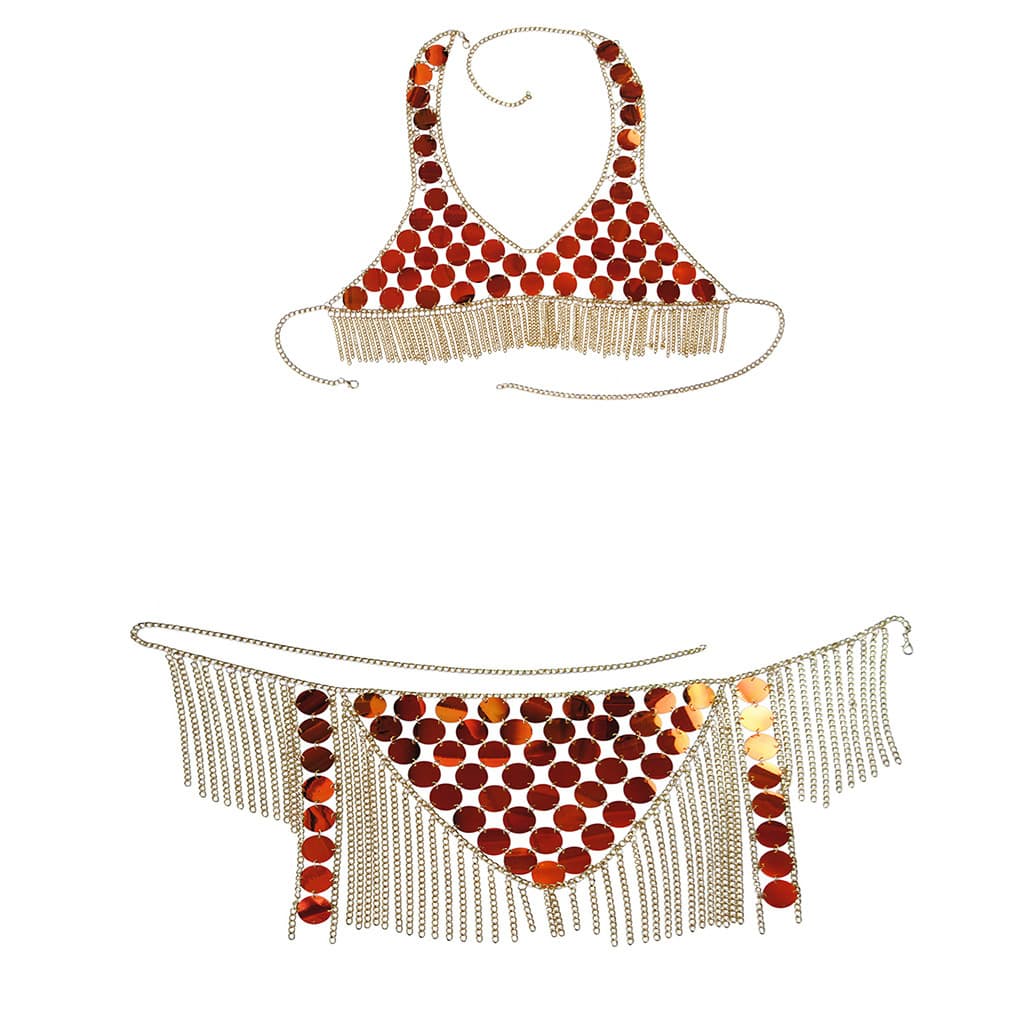 Sparkling Sequin Tassel Bikini Body Chain Set